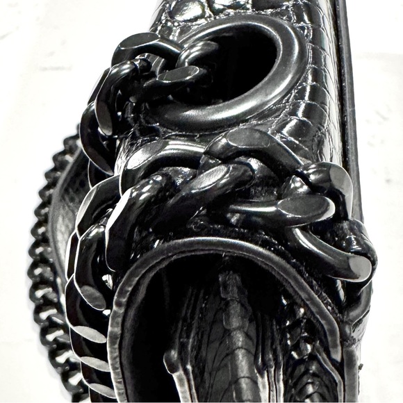 Aldo Black Crocodile Embossed Black Metal Chain Crossbody Bag and Handbag NWOT - Picture 12 of 12